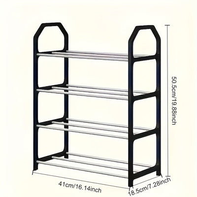 Estante de zapatos de 4 niveles que ahorra espacio - Resistente al polvo, organizador de metal y plástico, para entrada/salida, dormitorio, sala de estar, fácil de ensamblar, no requiere energía, solución de almacenamiento de zapatos | Estante de zapatos