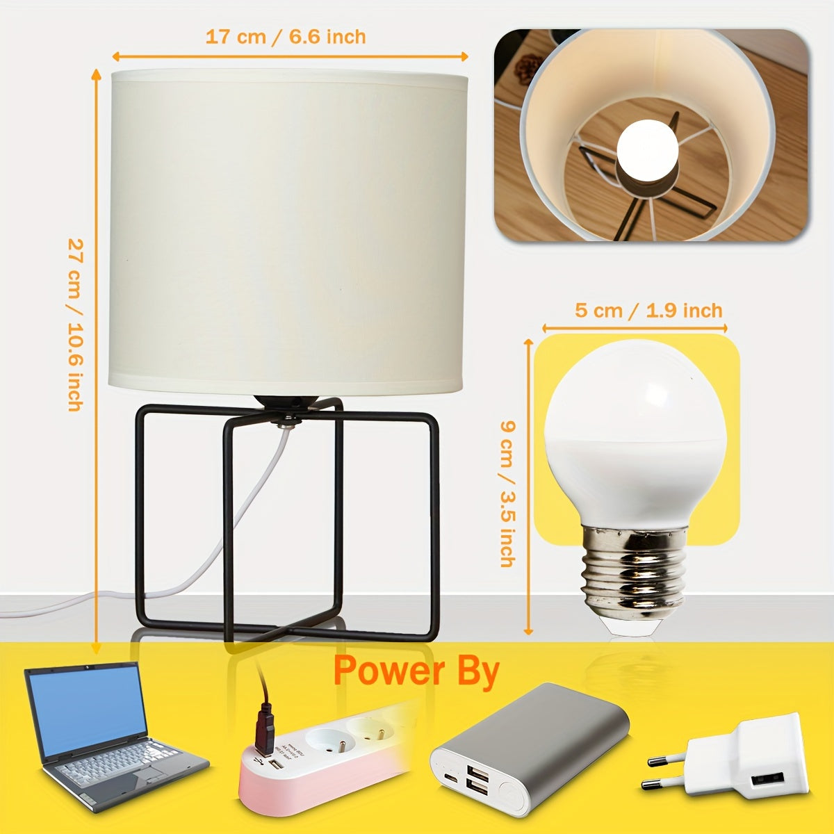 1pc Lámpara de mesa LED de tela de estilo nórdico moderno, luz cálida alimentada por USB con control de interruptor, luz ascendente de metal para decoración del hogar, dormitorio, sala de estar, regalo ideal para diversas ocasiones.