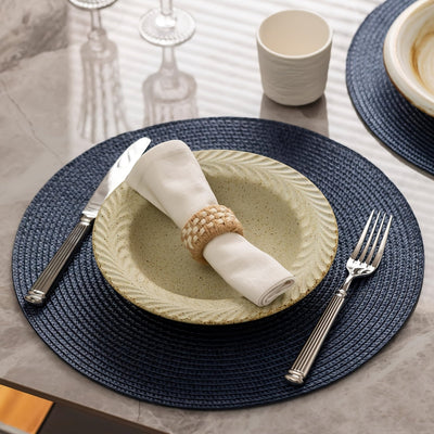 6 Unidades de Placemats Redondos de Plástico Tejido Placemats Lavables y Limpiables Alfombras de Mesa Adecuadas para Mesas de Comedor Resistentes al Calor y Antideslizantes Placemats Redondos Antideslizantes Alfombras de Mesa de PVC Estilo Occidental Ant