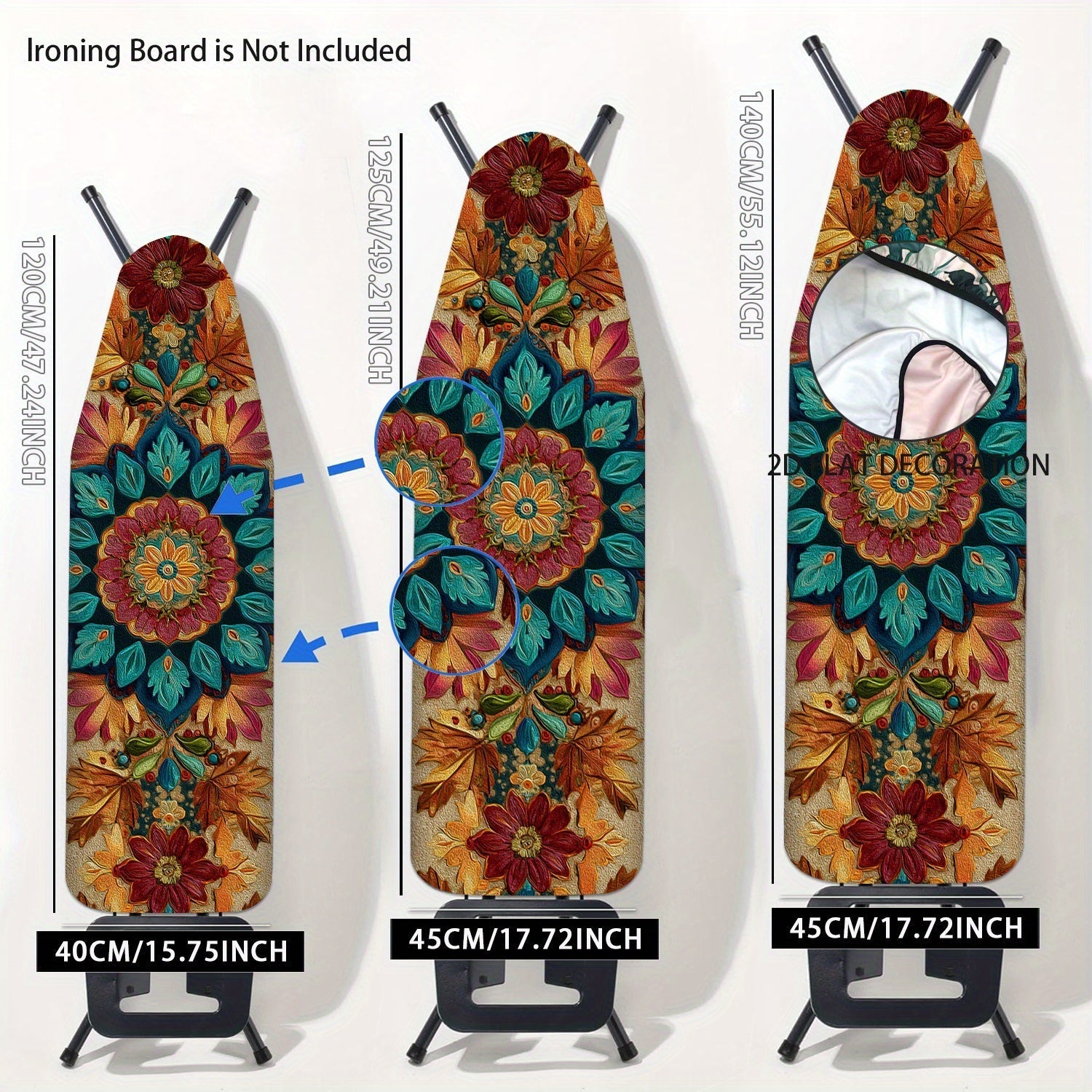 Funda de tabla de planchar 2D plana, vibrante y floral - Lavable, fácil de instalar, se adapta a la mayoría de las tablas estándar, diseño floral colorido con flores rosas, azules, verdes y naranjas, ideal para decoración del hogar en verano y otoño, fun