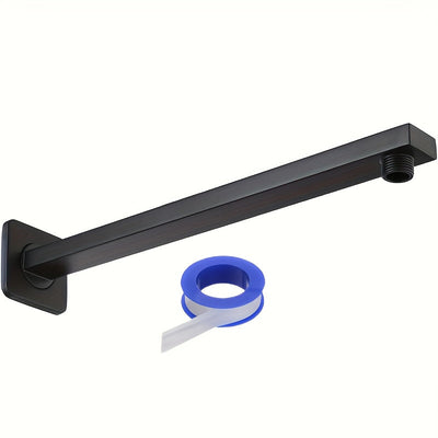 Negro Mate 40.64cm Mango de Ducha de Acero Inoxidable con Flange Azul - Montado en la Pared, Experiencia de Ducha de Lluvia de Ahorro de Espacio, Diseño Recto a Cuadrado para Baños Modernos, Accesorios de Baño | Acabado Negro Brillante | Construcción Dur