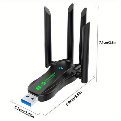 Adaptador sin varillas USB VSZAPOWER de Doble Banda 1300Mbps - Wireless 5.3 & Wi-Fi 6.8, Internet de Alta Velocidad Simultánea, Sin Necesidad de Controladores Plug & Play, Funcionamiento sin Interferencias para PC Portátil y Escritorio, Adaptador Wifi pa