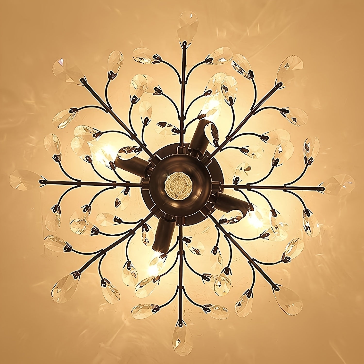 Elegancia Vintage: Moderno Cristal de Vidrio K9 con 4 bases E12 - Acabado de Metal Negro, Montaje Semi-Inclinado para Sala de Estar, Dormitorio, Comedor, Oficina y Iluminación de Techo de Porche - Bombillas no incluidas, Lámpara de Techo, Cercana a Luces
