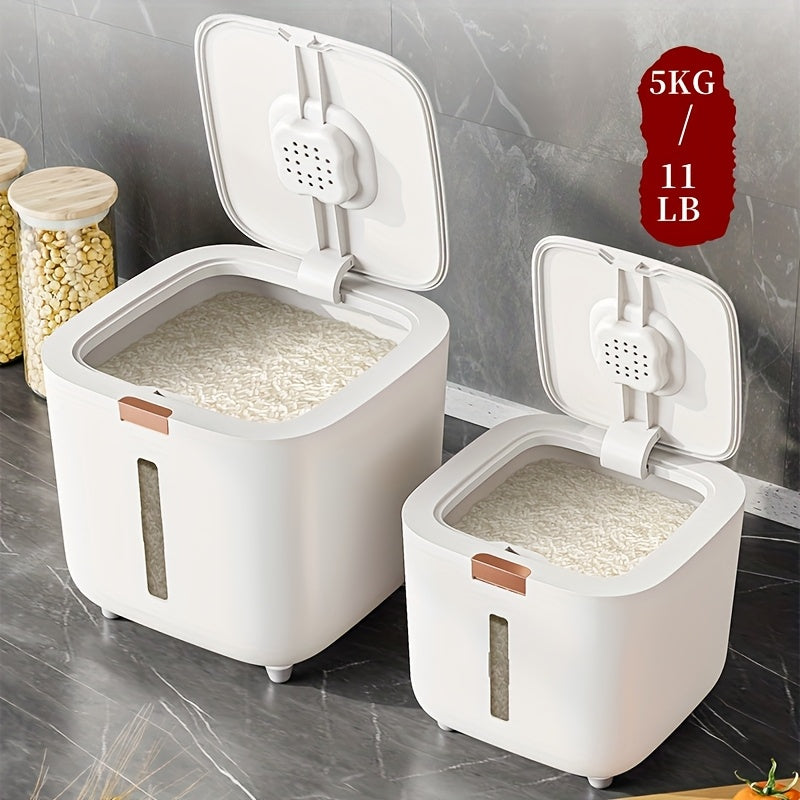 Contenedor de Almacenamiento de Alimentos de 5kg/10kg - Recipiente Hermético de Plástico para Cocina con Asas Fáciles de Llevar para Arroz, Harina y Granos Secos - Protección Sellada, Sin Necesidad de Energía, Diseño Moderno