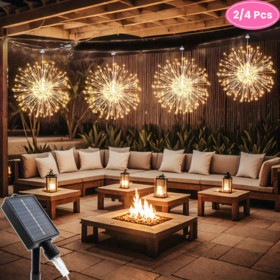 2/4 Piezas Luces LED Solar Sparkling Starburst Esférico, 240/480 LED, Blanco Cálido/Multicolor/Blanco, 8 Modos Luces de Hada con Alambre de Cobre para Patio, Umbrella, Eave, Jardín, Árbol, Tenda, Decoration de Christmas