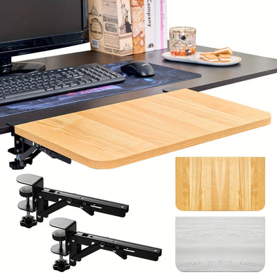 Tablero Plegable de Madera para Escritorio con Soporte Extensible + Base, 1.8 cm de Grosor sin Taladrar para Teclado (2 Bases + 1 Tablero), Estable y Seguro Sin Dañar la Mesa, Organizador de Escritorio y Cajones para Hogar, 40 cm / 50 cm