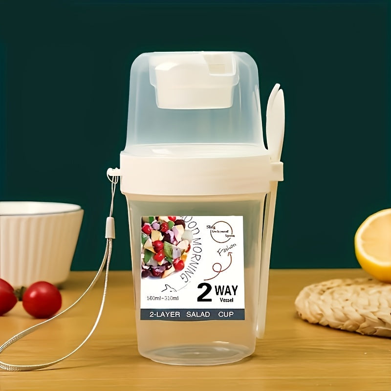 1 contenedor portátil de ensalada de doble capa con tapa sellada, compartimento pequeño, libre de BPA, opciones multicolor, incluye recipiente para aderezo, ideal para preparar comidas, almuerzos de oficina, picnic al aire libre y viajes, contenedor para