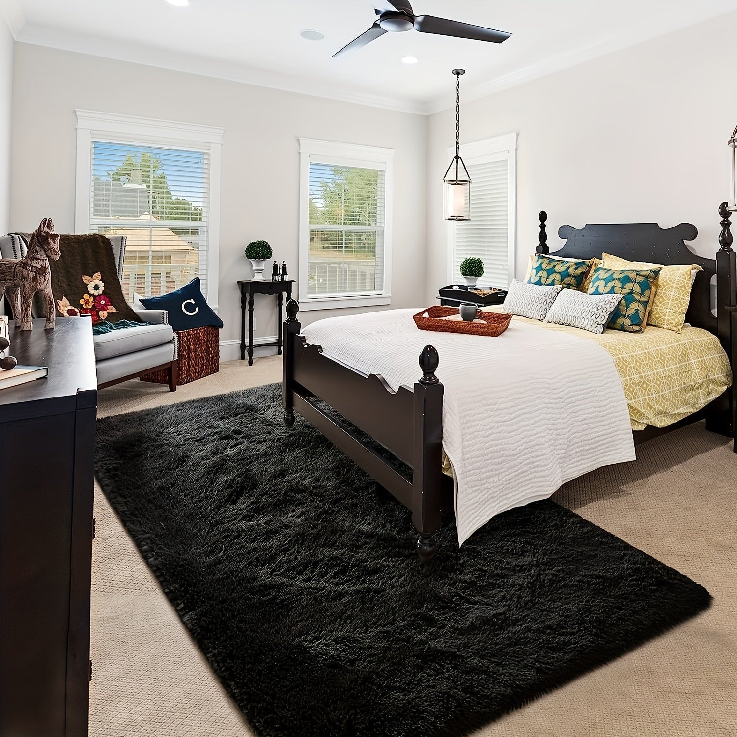 Alfombra suave de felpa, para sala, dormitorio, decoración del hogar, interior, residencia, cuarto de juegos, color negro