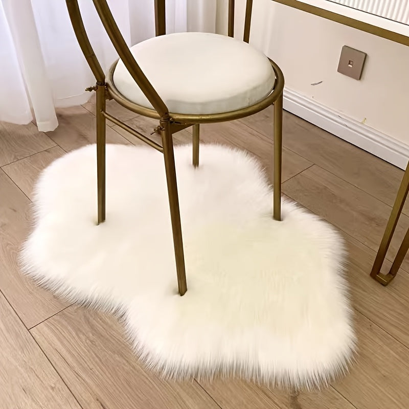 Alfombra acrílica de piel de oveja falsa suave, lavable a máquina, antideslizante, forma irregular de nube, pelo medio, cálida y suave para decoración de dormitorio o sala, respaldo de PVC, color sólido