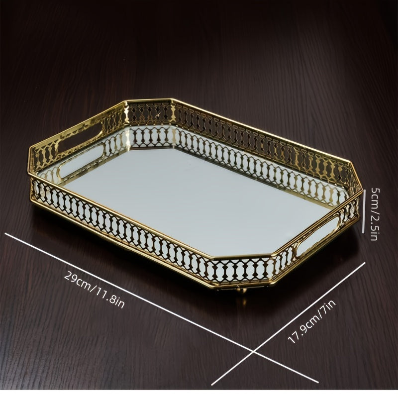 Bandeja organizadora de maquillaje dorada, 1 unidad, bandeja de metal lujosa para cosméticos y perfumes, decoración para baño, tocador o dormitorio