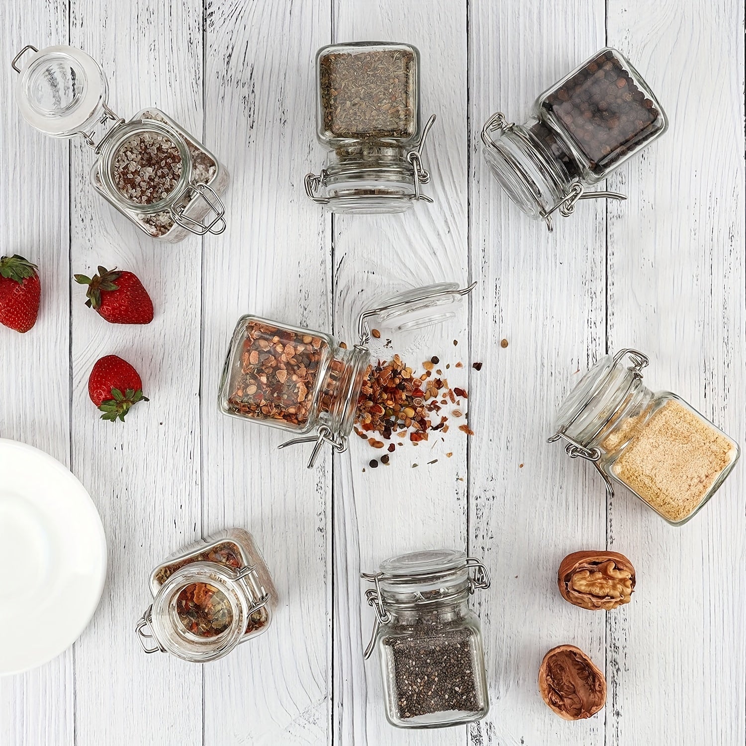8 frascos de vidrio cuadrados de 100 ml con tapas de metal, reutilizables, ideales para almacenar alimentos, granos, especias y mermelada, perfectos para organizar la cocina