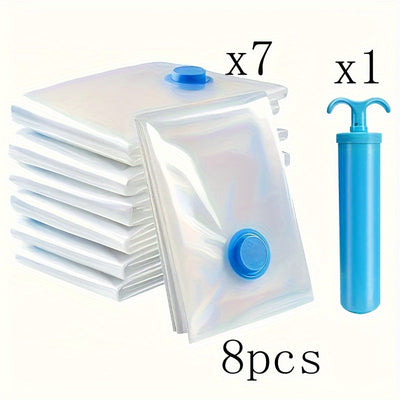 Juego de 8 bolsas de almacenamiento de vacío extra grandes de 40x60cm con 1 bomba manual - Ahorra espacio, compresión hermética, a prueba de polvo y humedad, adecuado para ropa y ropa de cama, adecuado para dormitorios, armarios y mudanzas