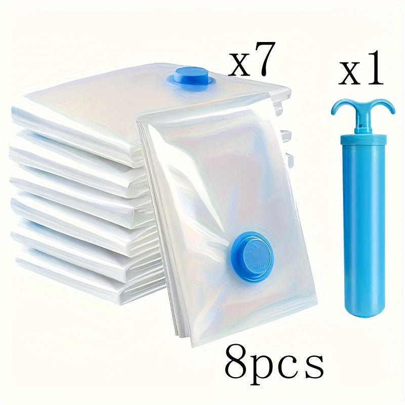 Juego de 8 bolsas de almacenamiento de vacío extra grandes de 40x60cm con 1 bomba manual - Ahorra espacio, compresión hermética, a prueba de polvo y humedad, adecuado para ropa y ropa de cama, adecuado para dormitorios, armarios y mudanzas