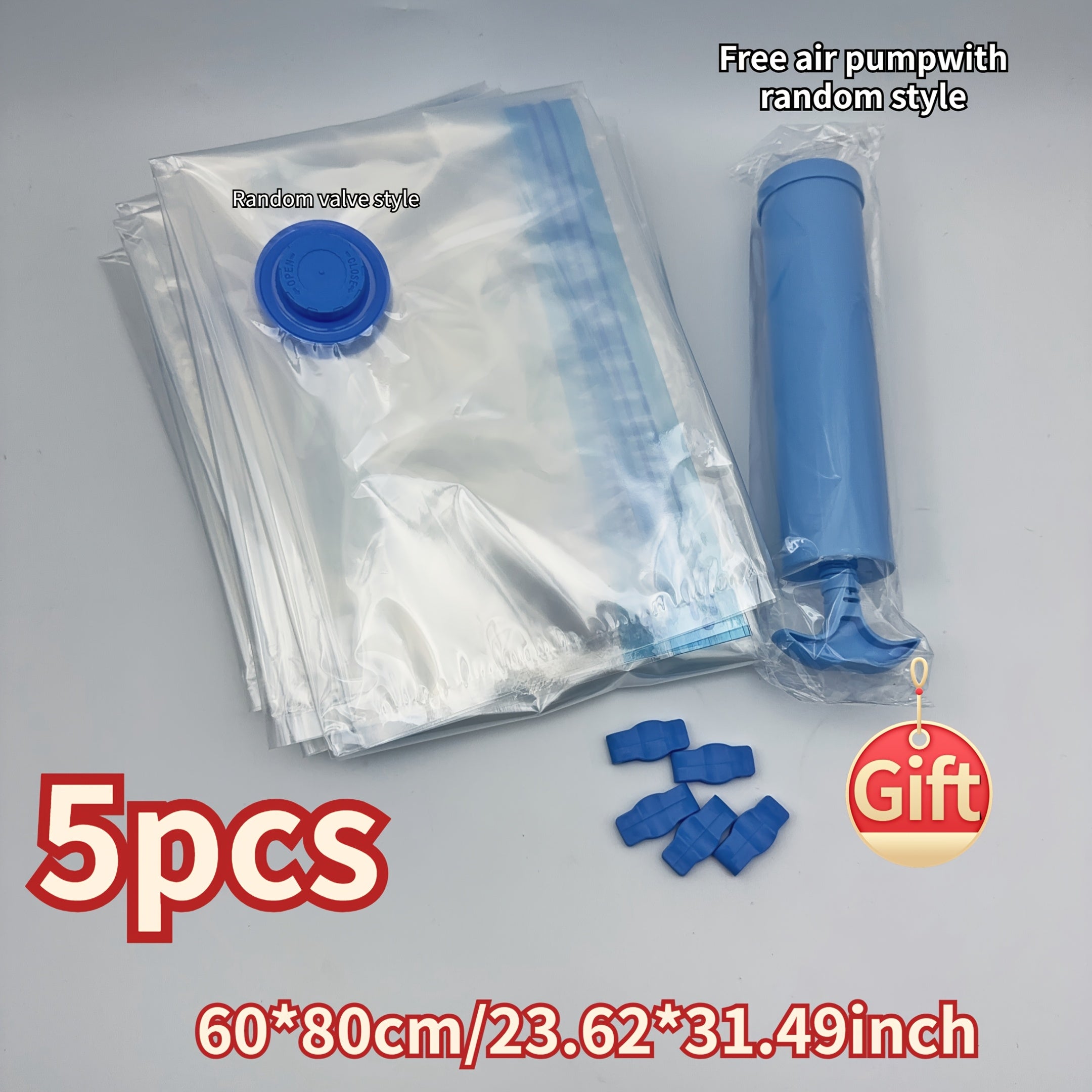 Juego de 5 Bolsas de Almacenamiento al Vacío con Bomba - Organizador Portátil y Ahorrador de Espacio para Viajes, Ropa, Mantas, Ropa de Cama, Regalos Festivos, Solución de Empaque para Maleta, Bolsa Organizadora/Bolsa Protectora de Prendas
