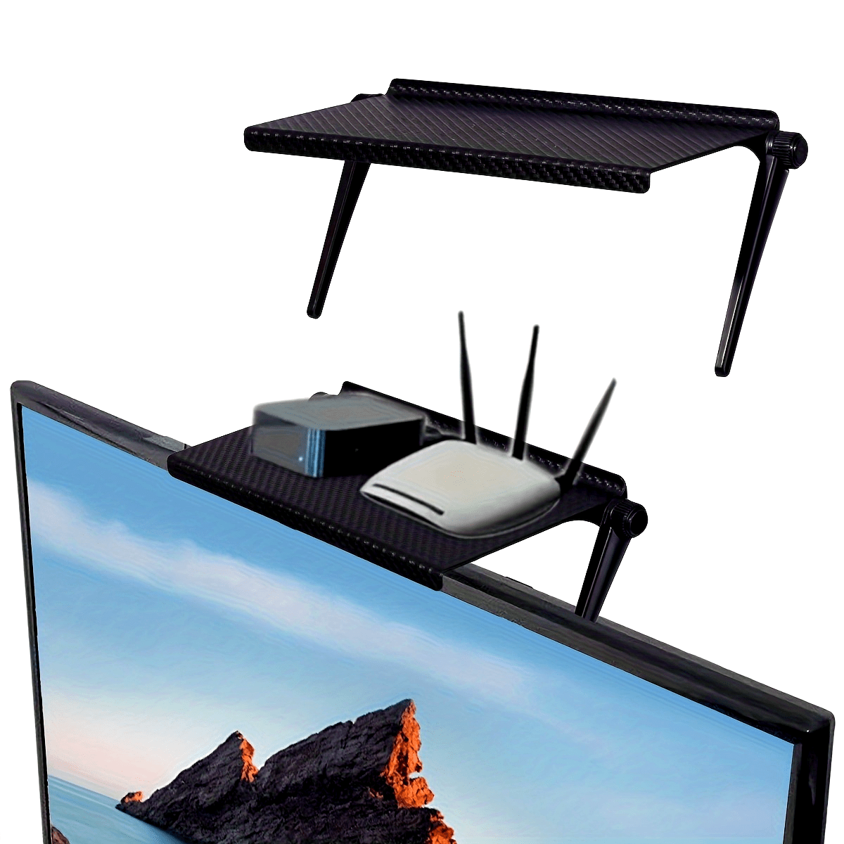 Organizador Ajustable para Pantalla de TV - Estante Superior de ABS Duradero para Cajas Multimedia, Routers y Dispositivos de Red - Organizador de Escritorio Ahorrador de Espacio para Oficina en Casa