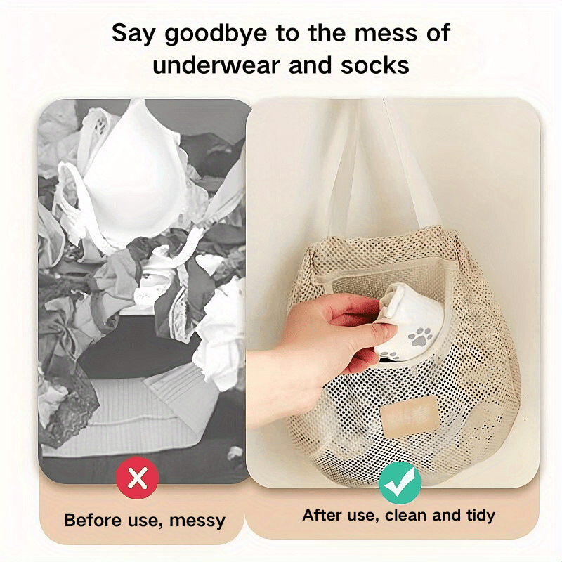 Bolsa de almacenamiento colgante de lienzo al estilo japonés para calcetines y ropa interior - Montaje en pared, sin taladro, organizador de dormitorio, solución multifuncional para ahorrar espacio para varios tipos de habitaciones, esenciales para el do