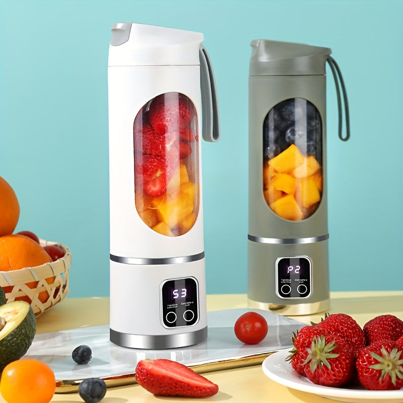 1 ud., Exprimidor Portátil Recargable USB, Mini Licuadora, Triturador de Hielo Mini, Tres Modos, Pantalla Digital, 12 Cuchillas, 450 ml, Fácil de Limpiar, Ideal para Viajes, Jugo Fresco en Movimiento, Utensilios de Cocina