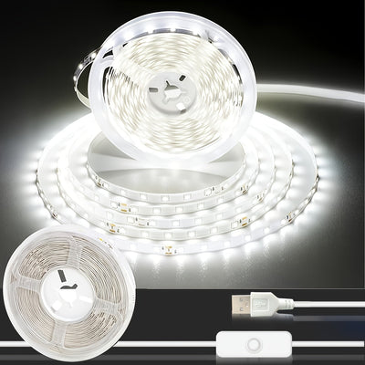 Tira de luces LED regulable de 4.88 a 15.24 metros, alimentación por USB con control de botón, blanco cálido/frío, fácil instalación para decoración de dormitorio, armario o cocina, luces LED para habitación