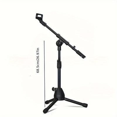 Soporte de micrófono de trípode portátil ajustable, construcción de hierro, negro, diseño de abrazadera versátil para tom de piso, guitarra, erhu, violín de cabeza de caballo y más, sin necesidad de energía.