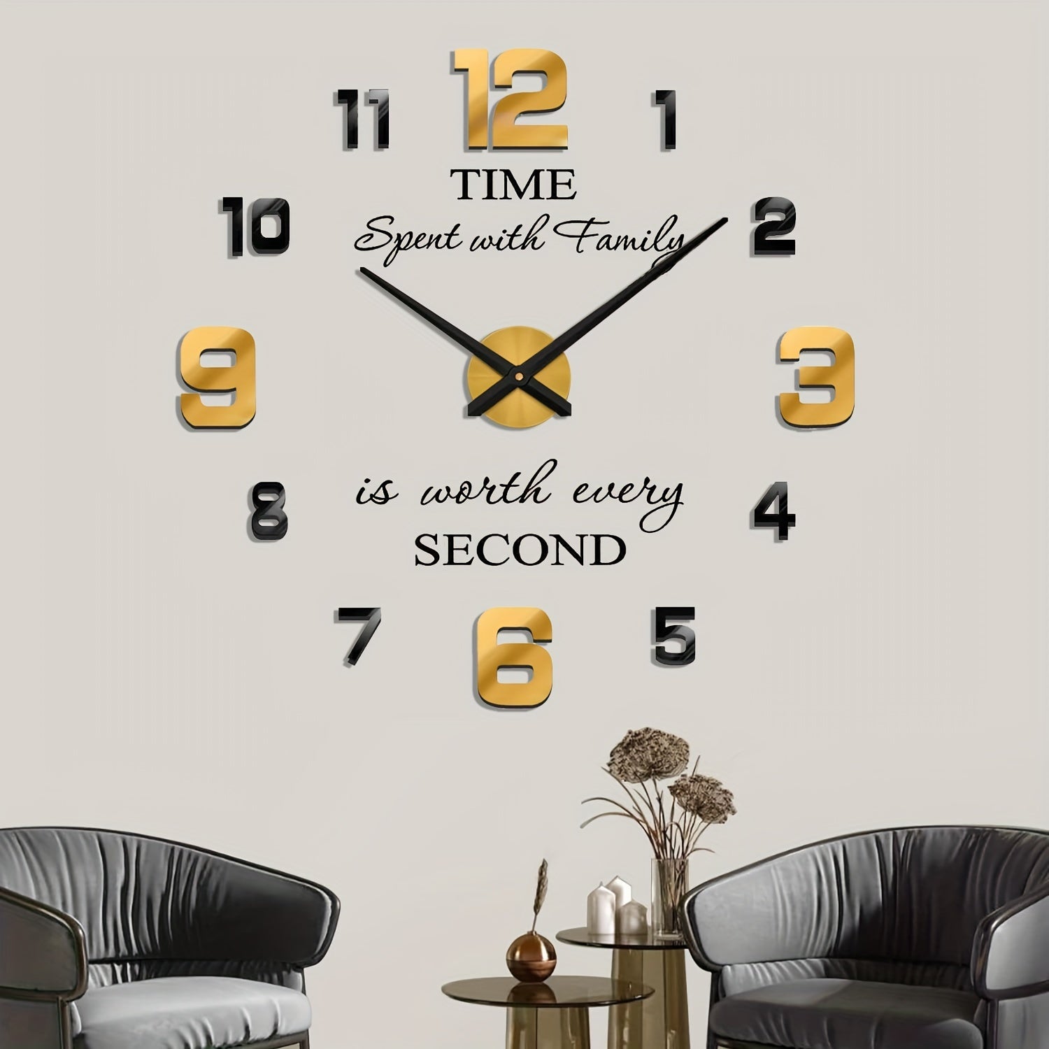 Reloj de pared silencioso de acrílico, decoración de pared sin marco 3D - Redondo, kit de reloj de bricolaje, forma de corona arqueada, para sala de estar, comedor, dormitorio, oficina, funciona con pilas AA (pilas no incluidas)