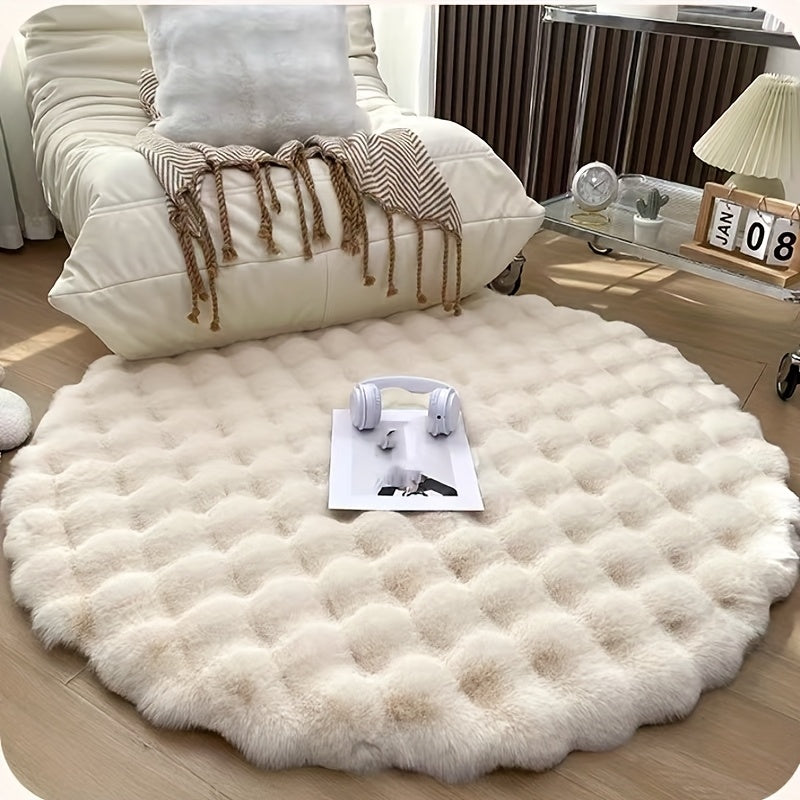 Suavidad Delicada, Alfombra Redonda de Piel Sintética de Color Crema Lujosa, 100.0cm - Alfombra de Decoración para el Hogar, Suave y Acogedora para Dormitorio o Sala de Estar, Poliéster Suave, Fabricada a Máquina con Respaldo de PVC, Alfombras para Sala