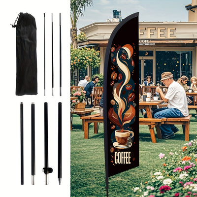 1 Juego de Bandera de Pluma para Cafetería de 259.08 cm con Asta, Banderín de Poliéster para Decoración y Publicidad Exterior en Cafés