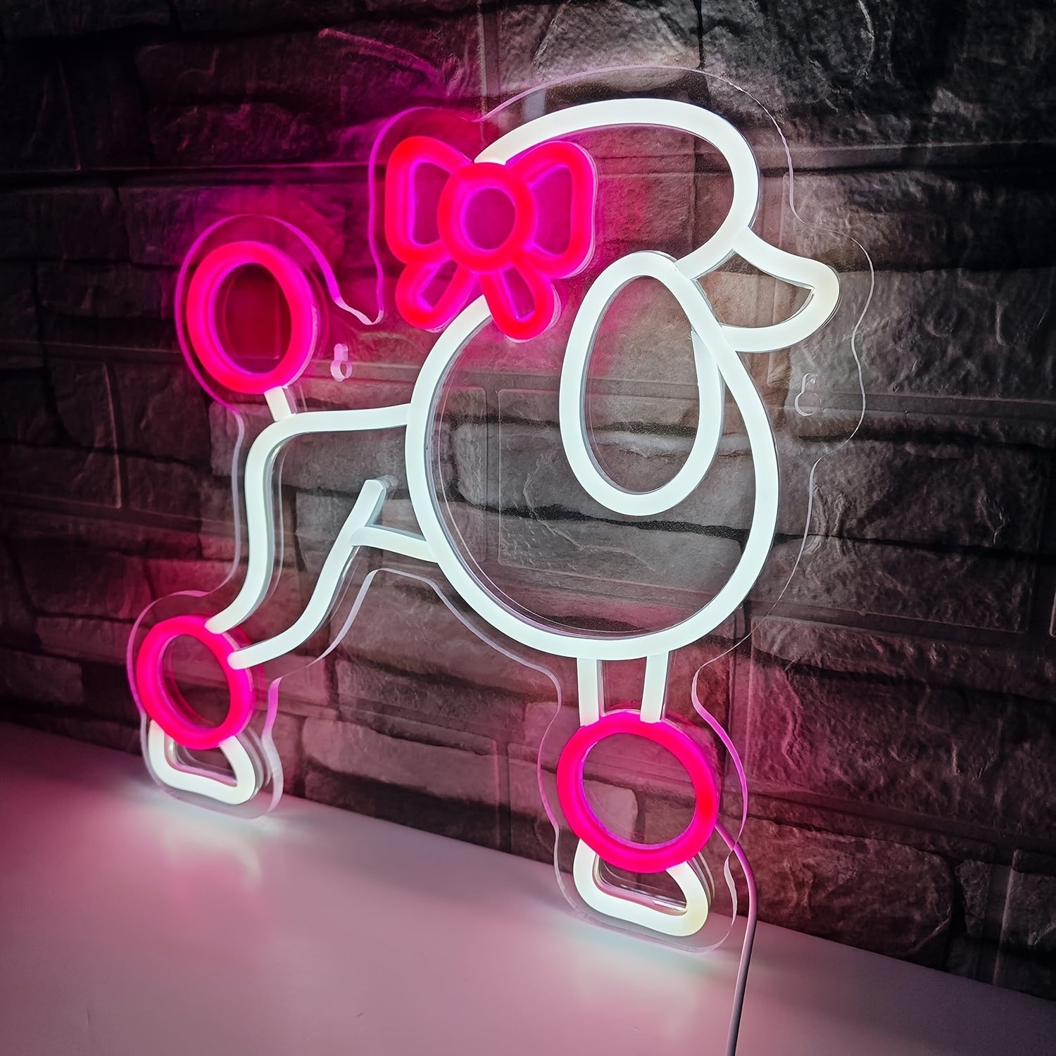 1pc Señal de neón de caniche de plástico pulido, luz decorativa de pared con alimentación USB regulable con control de interruptor, arte multiusos para dormitorio, habitación infantil, tiendas de mascotas, estudios de peluquería, decoración de sala de es