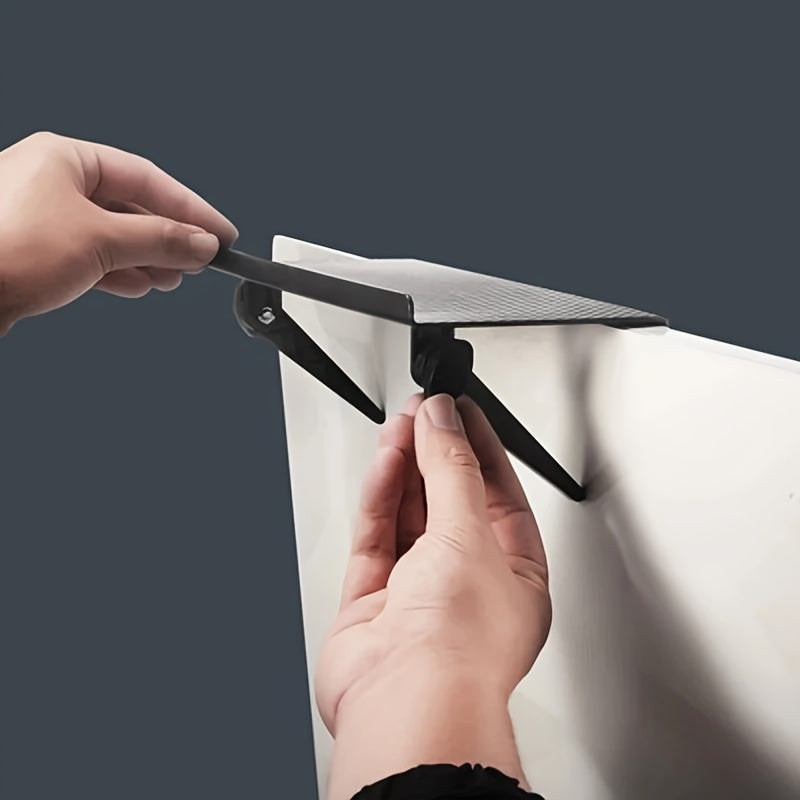 Estante flotante resistente estilo fibra de carbono negro para TV, computadora y router, organizador ahorrador de espacio para oficina en casa, sala o habitación, ángulo ajustable, construcción duradera de plástico y metal, organizador de electrónicos |