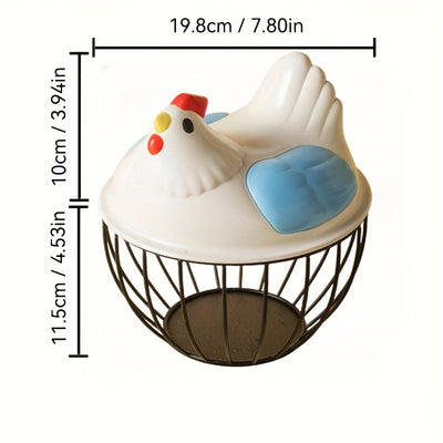 1 cesta para huevos en forma de gallina con tapa de plástico, duradera, estilo moderno rústico, juego de almacenamiento para cocina y comedor, ideal para huevos y snacks