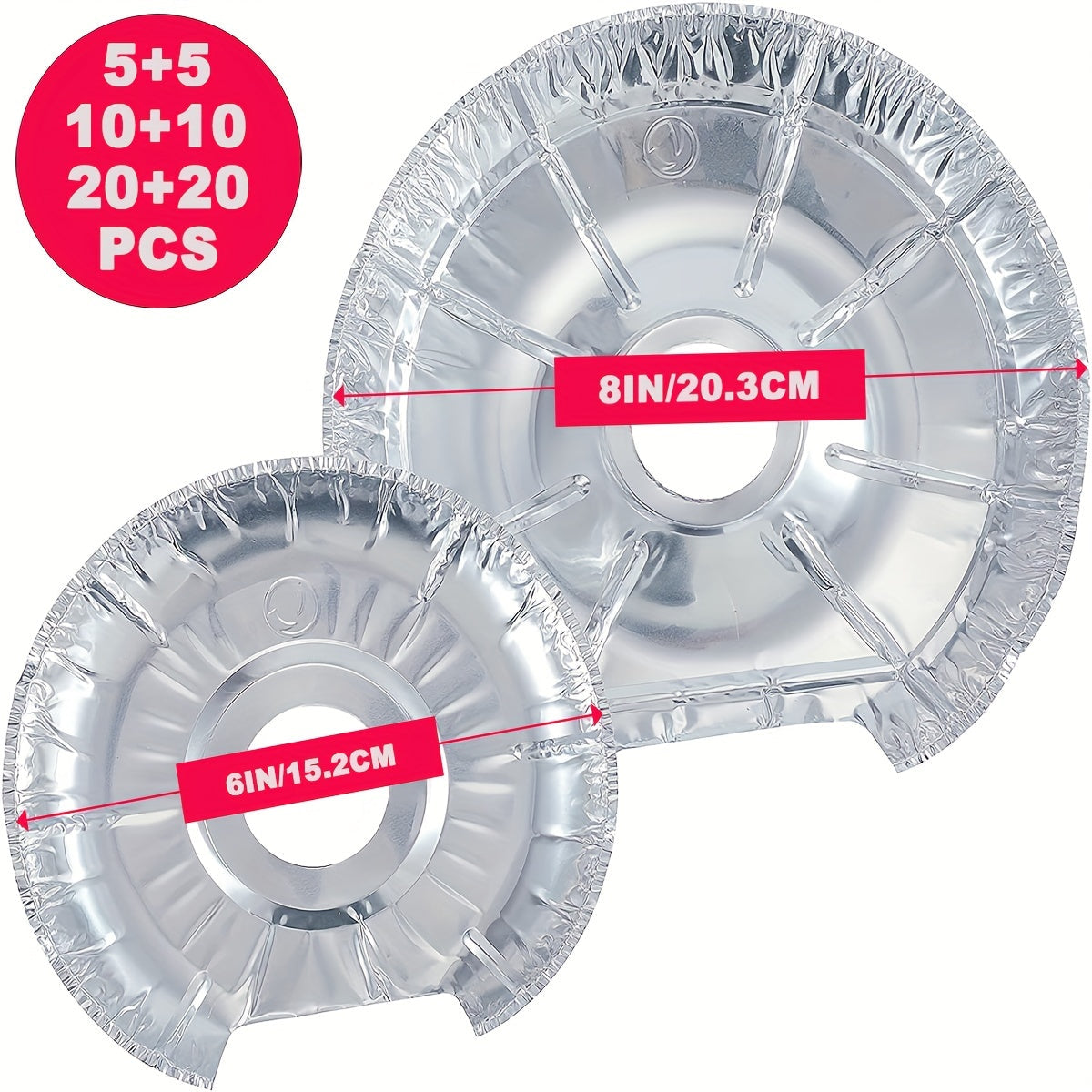 Tapas Redondas para Quemadores de Estufa Eléctrica 5/10/20pcs 20.32cm+5/10/20pcs 15.24cm Forros Desechables de Aluminio para la Parte Superior de la Estufa, para Mantener la Cocina Limpia de Aceite y Goteos de Comida