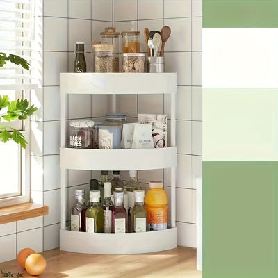 Estante de almacenamiento de esquina de 3 niveles - Negro, blanco y marrón, organizador rotativo para cocina, baño y dormitorio - Plástico duradero, sin necesidad de ensamblaje, diseño que ahorra espacio, organizadores y almacenamiento de baño, estantes
