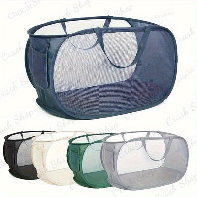 Cestas de ropa plegables duraderas, canasta de ropa de malla con bolsillo lateral, canasta de almacenamiento de ropa plegable con asas de transporte reforzadas para ropa, baño, habitación de niños, dormitorio o viajes