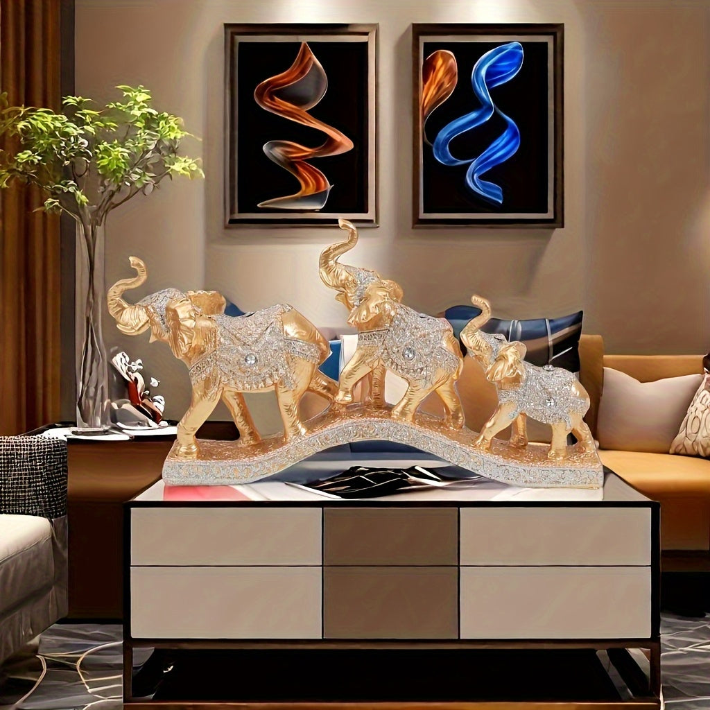 Juego de Tres Adornos Decorativos para Sala con Elefante, Soporte para TV y Barra Creativo para Entrada del Hogar
