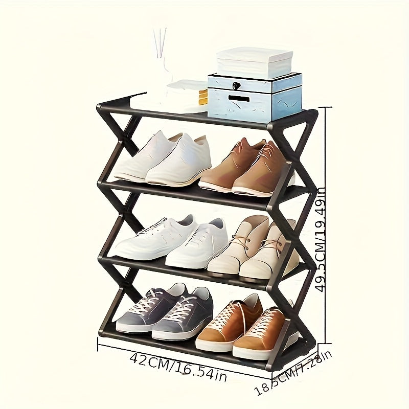Estante de zapatos de 4 niveles que ahorra espacio - Estante de almacenamiento duradero de metal y plástico, adecuado para zapatos, botas, joyas, relojes - Diseño compacto negro/blanco, ideal para entrada, armario, espacios pequeños, organizador de pies