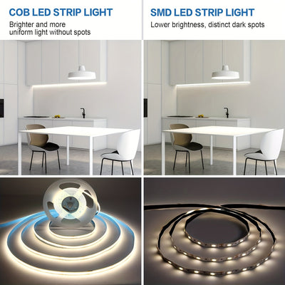 Listones de Luces LED COB Flexibles, 12V Alta Luminosidad (40W), Blanco Natural/Cálido/Frío - Rollo de 1m-5m para Decoración del Hogar DIY, Cocina, Garaje, Paredes de TV y Proyectos de Neón