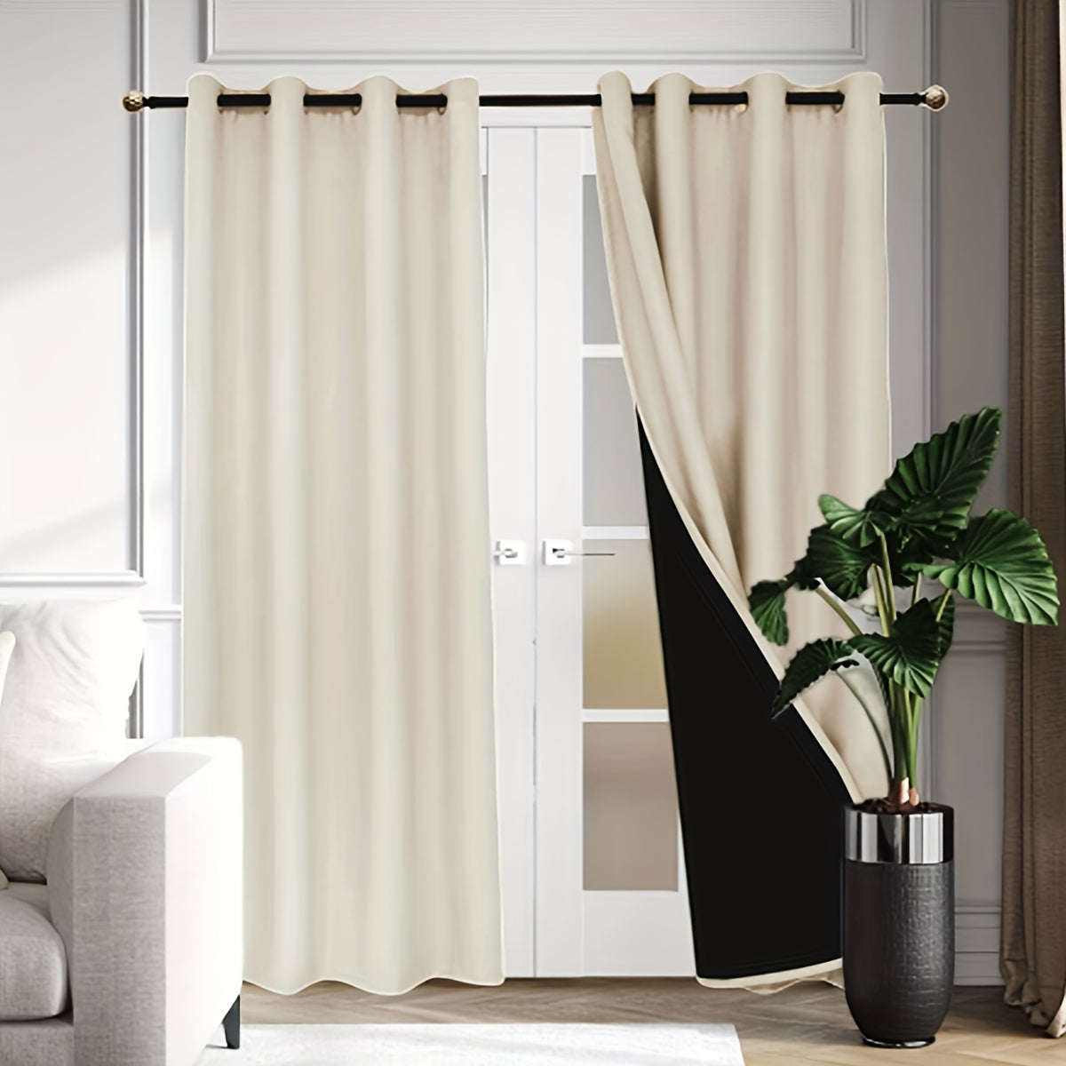 Panel de Cortina BONZER 100% Opaco con Aislamiento Térmico, Top con Ojales para Colgar Fácilmente, Diseño Bicolor Beige y Negro para Sala de Estar o Dormitorio, 1pc, Cortinas Bloqueadoras de Luz | Cortinas Bicolor | Tejido Duradero, BONZER