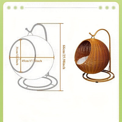 Cesto de hamaca para gatos tejido de rattan moderno - Hamaca redonda cómoda para gatitos, uso interior/exterior, ligero y decorativo con ganchos de metal, cesto de ropa, se adapta a gatos de hasta 2,72 kg.