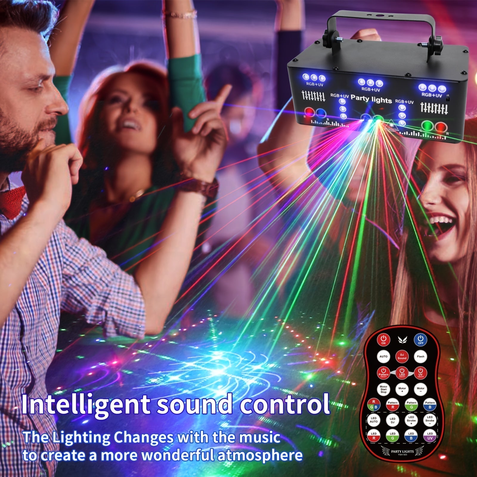1pc YSH 21 Ojos RGB LED Luces de Escenario con Control Remoto, DMX-512 Iluminación Profesional para Fiestas DJ, Control por Voz, Lámpara de Techo/Mesa Desmontable para Discoteca, Bar, Karaoke, Boda, Halloween, Navidad, Uso en Interiores, 110-130V, Enchuf