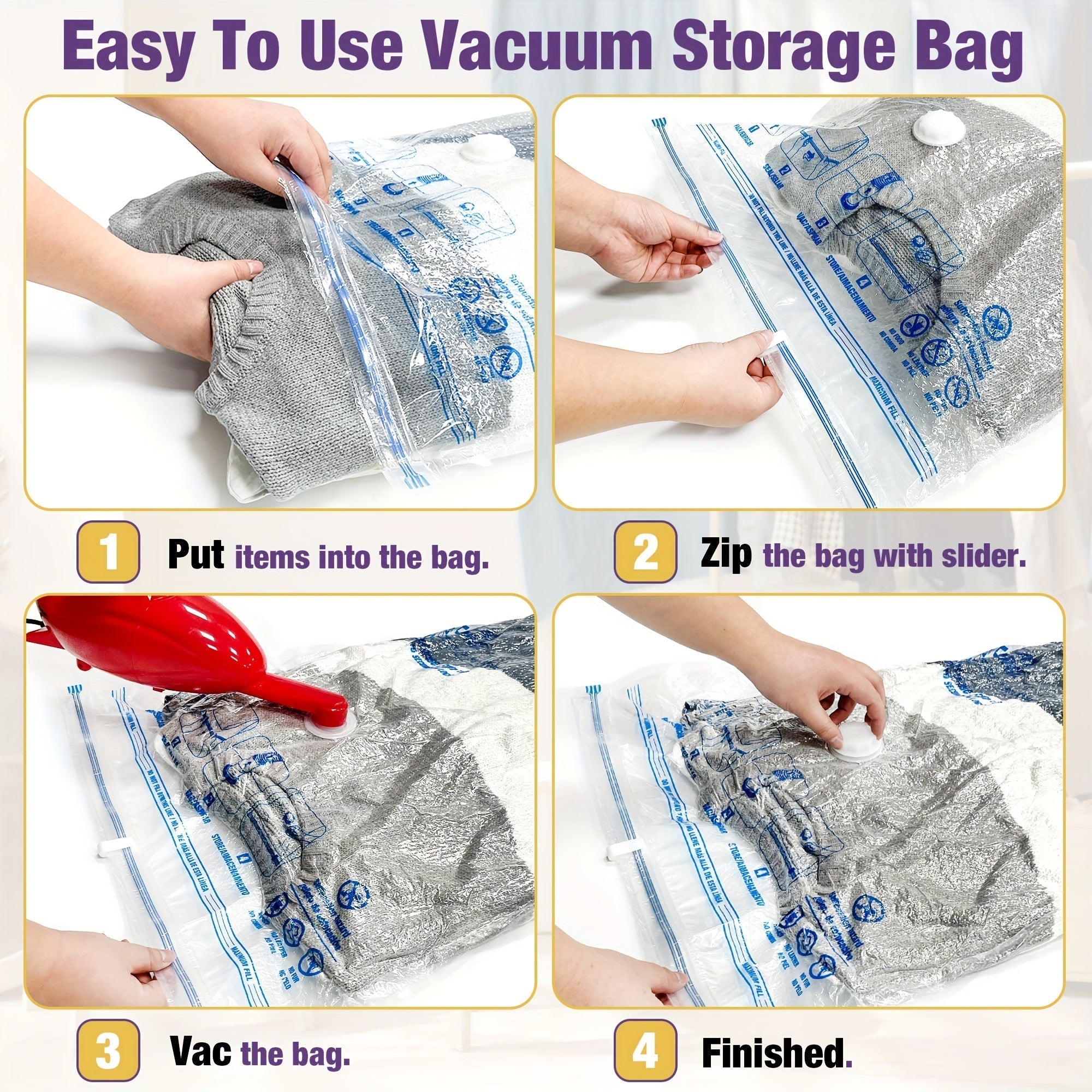 Juego de bolsas de almacenamiento con bomba de compresión al vacío, bolsas selladas para ropa, suéteres, mantas, edredones, organización de ahorro de espacio para viajes, hogar, dormitorio, esencial para regresar a la universidad, accesorios de viaje