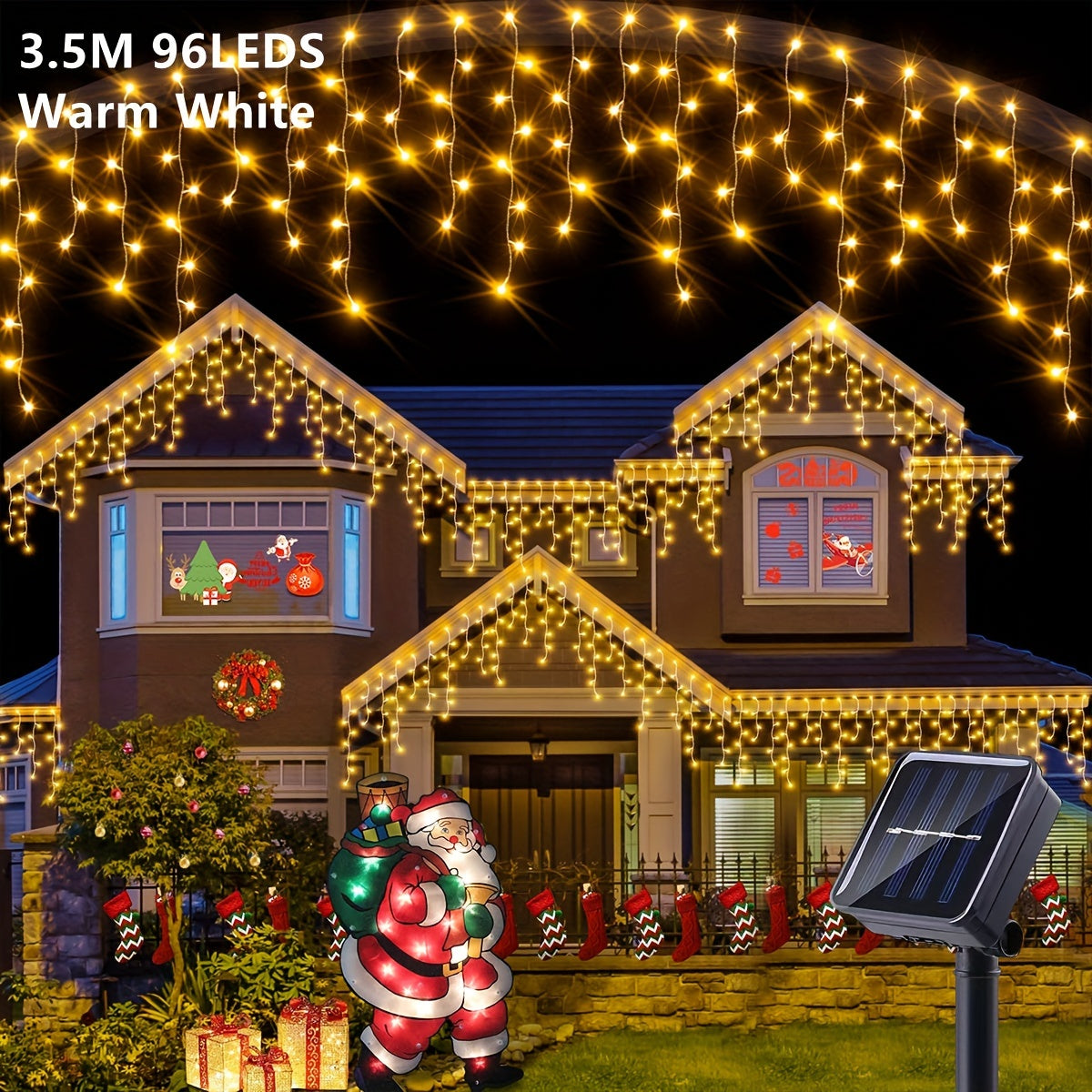 1pc Luces de hielo solares para exteriores - 8 patrones, Luces de hada para Navidad, Halloween, Acción de Gracias - Jardín, Árbol, Decoración de la casa (Blanco cálido/Blanco/Multicolor) Tiras de luces para exteriores IP44, alimentadas por energía solar,