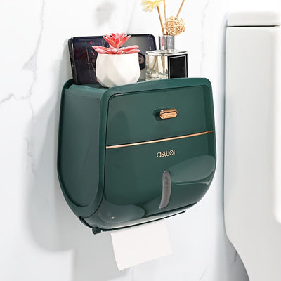 1pc Luxe Soporte de caja de pañuelos de pared, doble capa de gran capacidad, instalación sin taladro, acabado de plástico pulido, forma cuadrada, para decoración y almacenamiento de baños