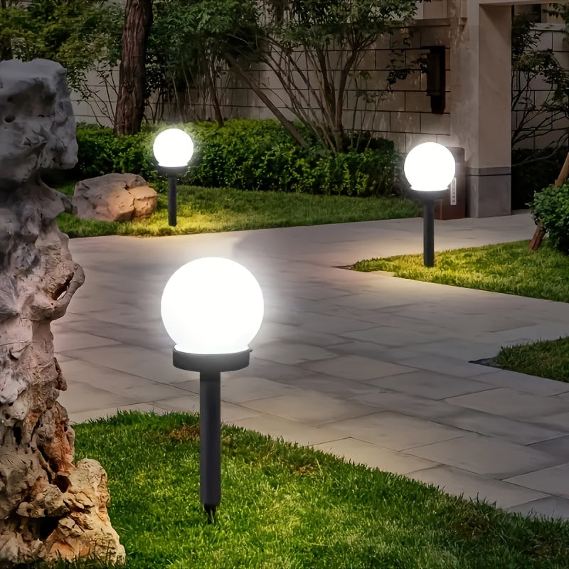 2 piezas de luces solares LED esféricas para jardín, color blanco frío/naranja frío, con estacas y accesorios para fácil instalación, decoración exterior energéticamente eficiente para patios, jardines y caminos