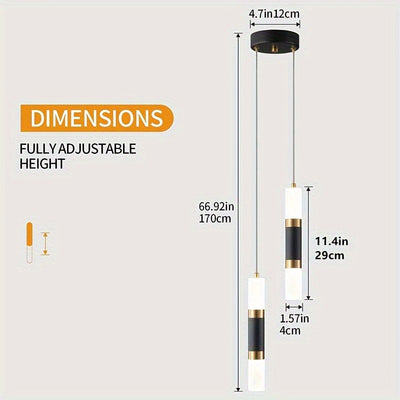 Luces Colgantes LED Elegantes de 2 y 3 Luces Regulables, Diseño Moderno en Negro y Dorado, Pantalla de Acrílico - Ideales para Isla de Cocina, Mesita de Noche de Dormitorio, Instalación Semi-Encastrada, Luces LED para Dormitorio