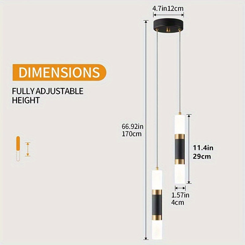 Luces Colgantes LED Elegantes de 2 y 3 Luces Regulables, Diseño Moderno en Negro y Dorado, Pantalla de Acrílico - Ideales para Isla de Cocina, Mesita de Noche de Dormitorio, Instalación Semi-Encastrada, Luces LED para Dormitorio