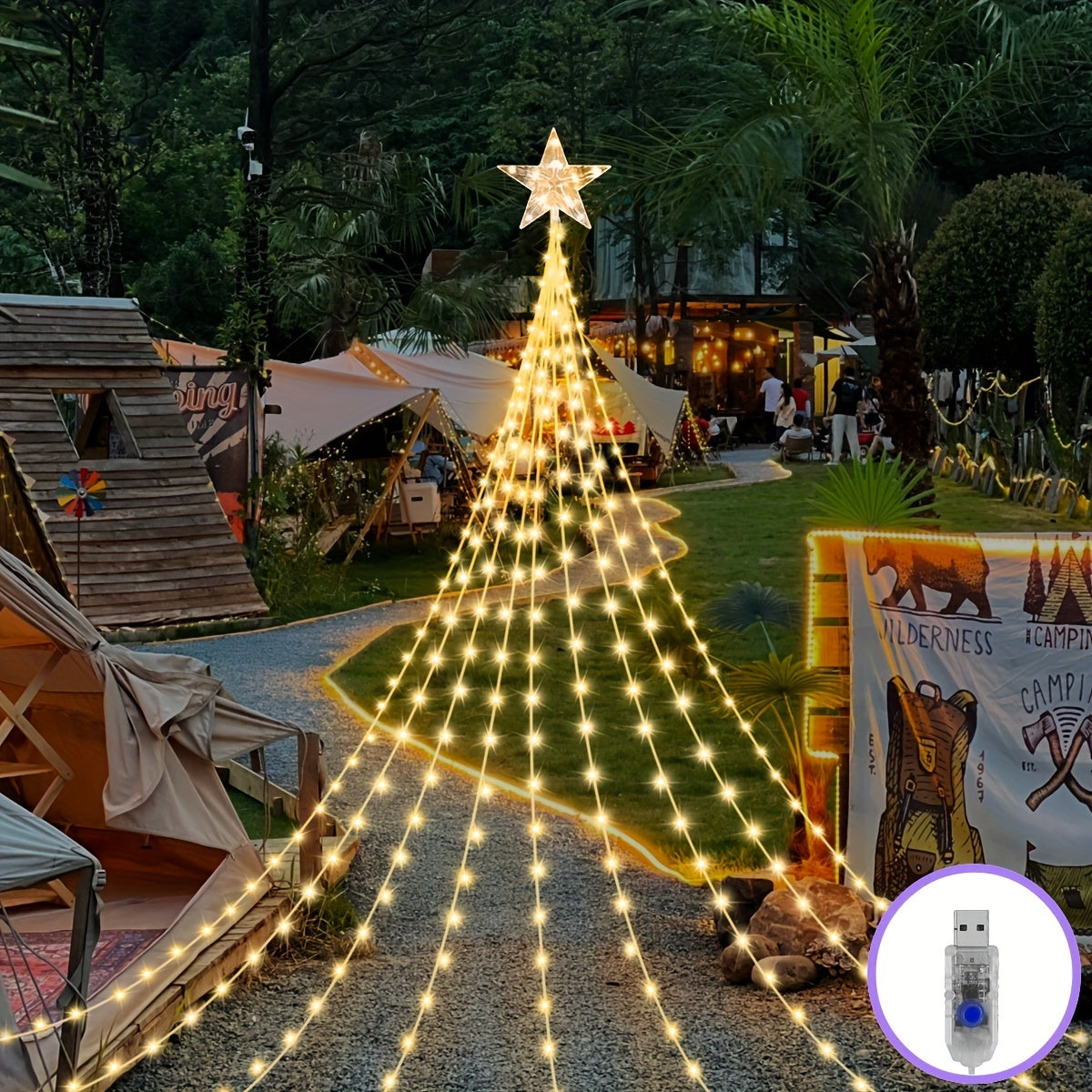 1pc Luces Decorativas Navideñas USB - Estilo Cascada de 200LED, Longitud de 199.95cm, Multicolor, 8 Modos, Material PC, Alimentado por USB, para Uso Interior y Exterior, Ideal para Jardín, Fiesta, Hogar, Dormitorio, Halloween, Decoración Navideña, No Inc