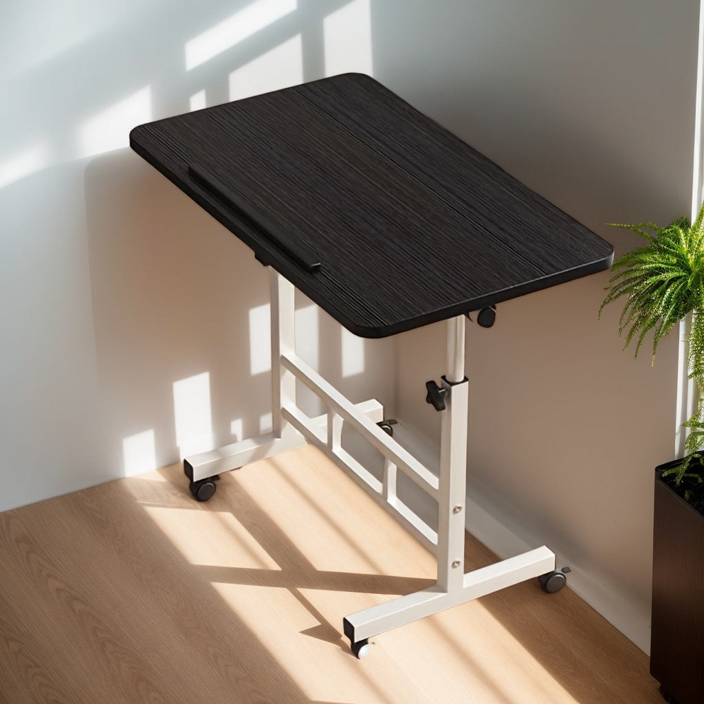 Escritorio de computadora ajustable de 3 opciones de color: /blanco/cerezo, mesita de noche moderna retráctil, escritorio de madera maciza, soporte portátil para laptop, ideal para hogar y residencia estudiantil
