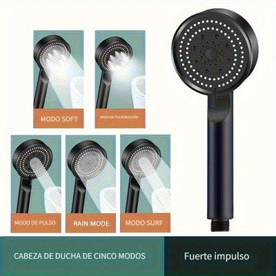 1 unidad, Cabezal de ducha multifuncional con 5 modos de alta presión, accesorio de baño ahorrador de agua, ducha de mano ajustable para una mejor experiencia de baño