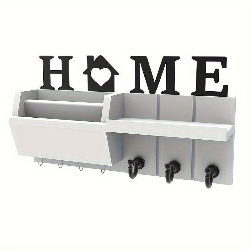Soporte de llaves de madera contemporáneo con 7 ganchos - Organizador de entrada de pared para hogar, oficina, dormitorio, pasillo - Acabado marrón, almacenamiento de pared | Estilo contemporáneo | Construcción de madera, soporte de llaves de pared