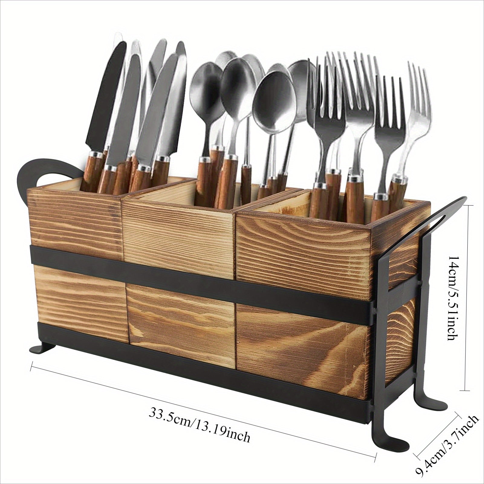 1pc Portaútiles, Bola de Utensilios Rústica con 3 Compartimentos, Organizador de Cocina para Encimera, Caja de Madera para Cubiertos, Tenedor, Cuchara y Espátula, Estilo Granja