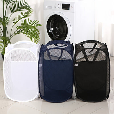 Cesto de lavandería de malla elegante y resistente con asa - Ideal para dormitorios, viajes y baños - Cesta de almacenamiento de ropa sucia de poliéster, cesta de almacenamiento plegable